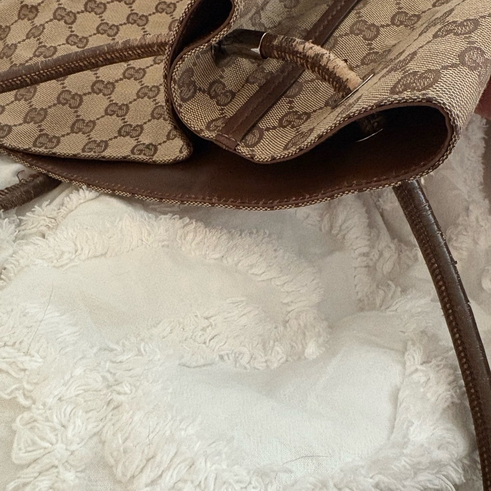 Y2K Vintage Gucci Jumbo GG Monogram Canvas Tote Bag • Brown Leather Straps - Picture 13 of 15
